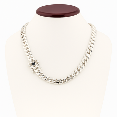 999 Silver Miami Cuban Chain – Onyx Brooch - 9mm / 60cm
